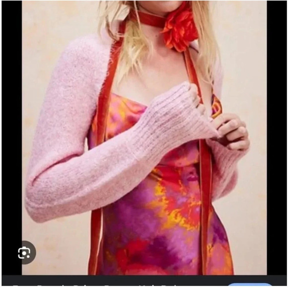 NWOT FREE PEOPLE Prima Donna knit Bolero one size pink long sleeve shrug - Picture 3 of 10